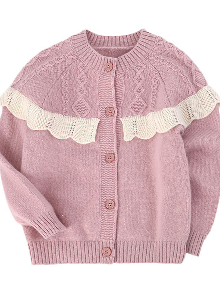(image for) Kids Cable Knit Pink Cashmere Cardigan with Contrast Ruffle
